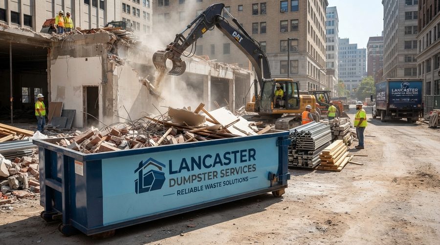 Lancaster Dumpster Services on a demolition job site